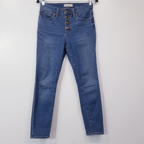 Madewell Jeans 9" Mid Rise Skinny Crop Button Fly Blue Denim - Picture 1 of 11